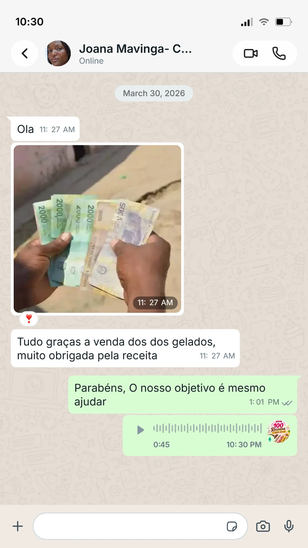 Depoimento de aluna via WhatsApp